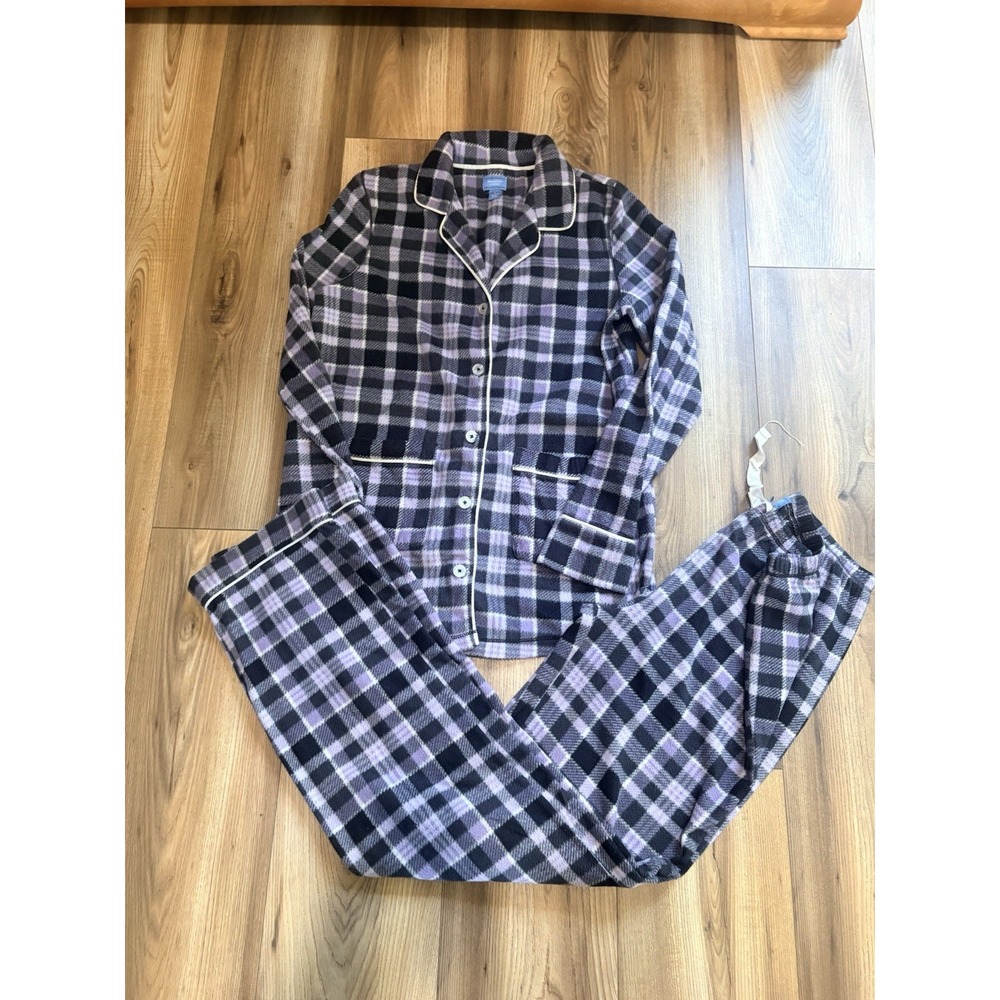Simply Vera Wang 2 Piece Pajama Set Small Lavender/Black Plaid Comfort
